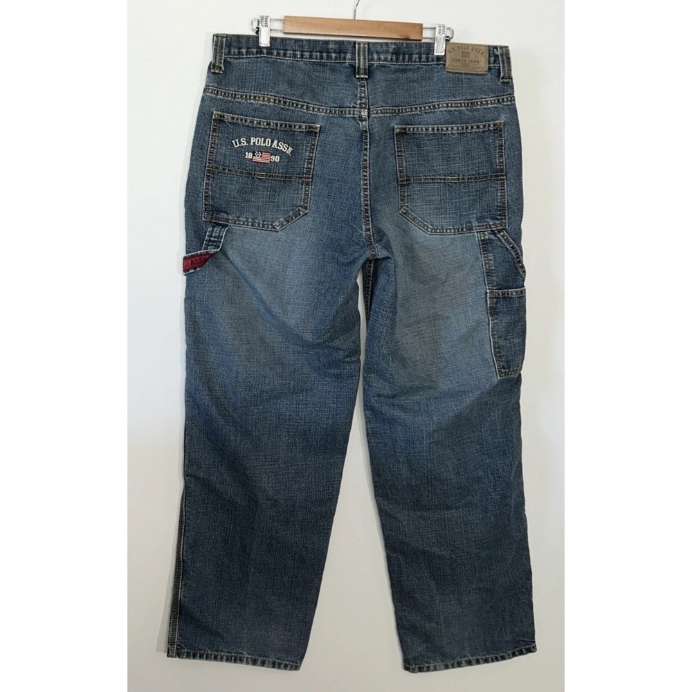 Mens US POLO ASSN Y2K Baggy Carpenter Blue Jeans Wide Leg Sz 38 38x32